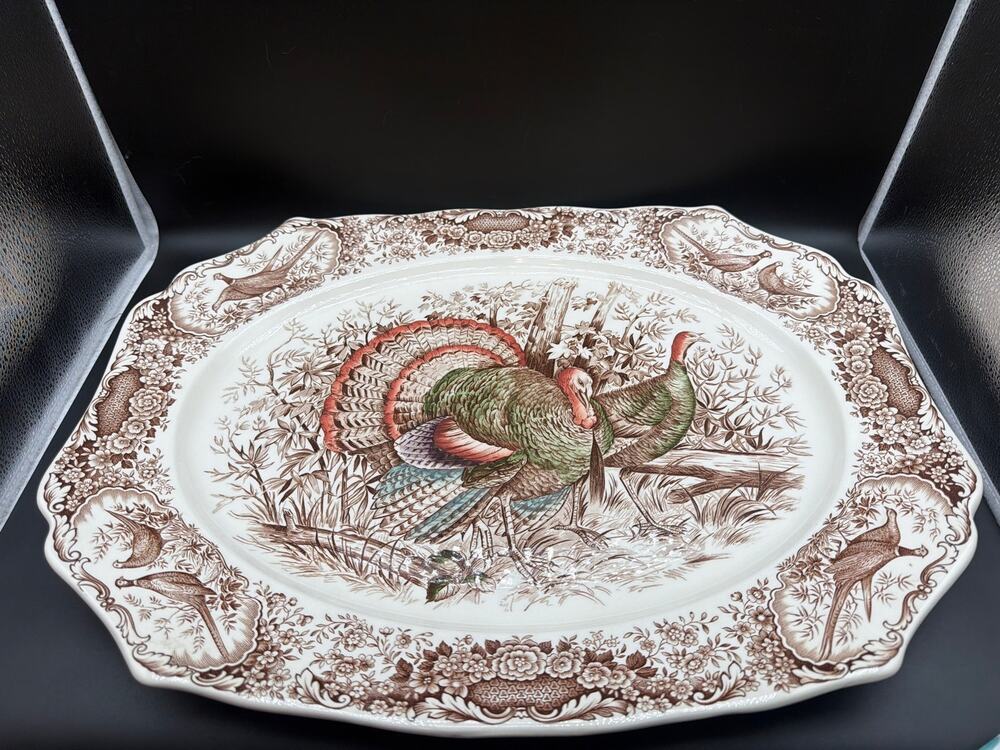 Vintage Johnson Bros Wild Turkeys Native American Turkey Platter Windsor Ware